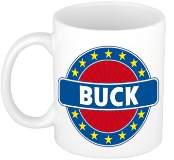 Bellatio Decorations Buck voornaam koffiemok - beker - wit/blauw - 300 ml - Cadeau - Heren - Collega - Vaderdag Multi