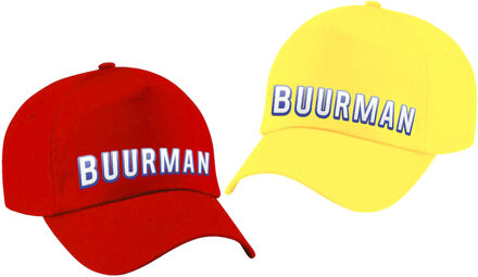 Bellatio Decorations Buurman en Buurman verkleed petjes - geel en rood - voor kinderen - verkleedaccessoire