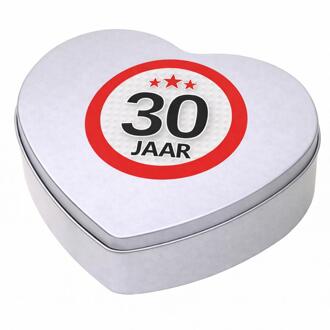 Bellatio Decorations Cadeau 30 jaar - hartjes snoep blik met leeftijd etiket - 18x17 cm - verpakking - verjaardag