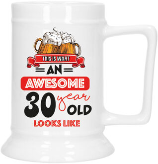 Bellatio Decorations Cadeau Bierpul voor 30 jaar - rood - grappige leeftijd bierpul - keramiek - 530 ml