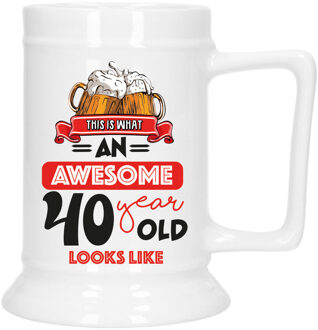 Bellatio Decorations Cadeau Bierpul voor 40 jaar - rood - grappige leeftijd bierpul - keramiek - 530 ml