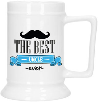 Bellatio Decorations Cadeau Bierpul voor oom - blauw - de beste oom - keramiek - 530 ml
