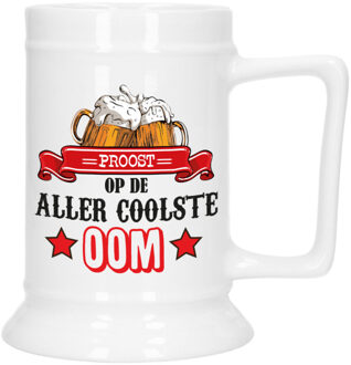 Bellatio Decorations Cadeau Bierpul voor oom - rood - de coolste oom - keramiek - 530 ml