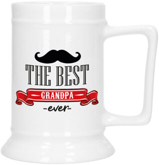 Bellatio Decorations Cadeau Bierpul voor opa - rood - de beste opa - keramiek - 530 ml