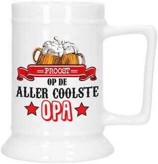 Bellatio Decorations Cadeau Bierpul voor opa - rood - de coolste opa - keramiek - 530 ml