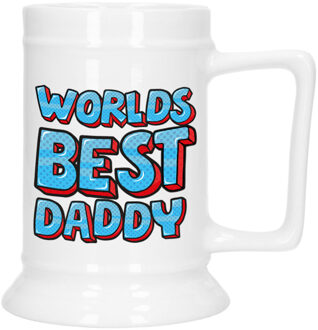 Bellatio Decorations Cadeau Bierpul voor papa - blauw - beste pap - keramiek - 530 ml - Vaderdag