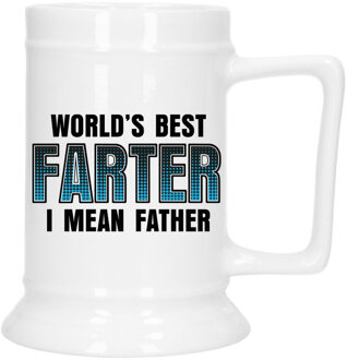 Bellatio Decorations Cadeau Bierpul voor papa - blauw - beste vader - keramiek - 530 ml - Vaderdag