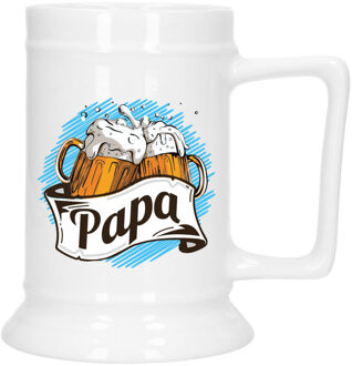 Bellatio Decorations Cadeau Bierpul voor papa - blauw - embleem - keramiek - 530 ml - Vaderdag