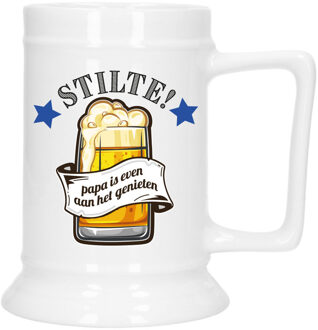 Bellatio Decorations Cadeau Bierpul voor papa - blauw - stilte! - keramiek - 530 ml - Vaderdag