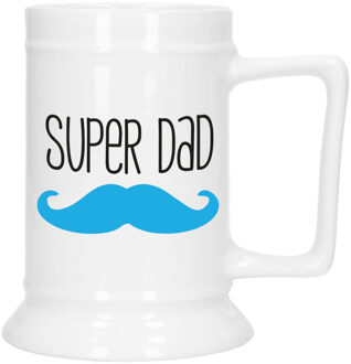 Bellatio Decorations Cadeau Bierpul voor papa - blauw - super pap - keramiek - 530 ml - Vaderdag