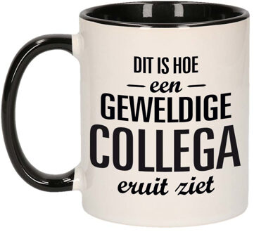 Bellatio Decorations Cadeau geweldige collega - koffie mok - beker - zwart met wit - 300 ml - keramiek - afscheid