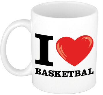 Bellatio Decorations Cadeau I Love Basketbal kado koffiemok / beker voor basketbal liefhebber 300 ml - feest mokken Multikleur