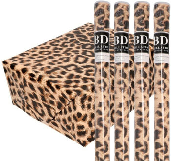 Bellatio Decorations Cadeau Inpakpapier in originele pantervel print - 4x - bruin - 200 x 70 cm - 70 grams - inpakken
