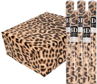 Bellatio Decorations Cadeau Inpakpapier in originele pantervel print - 5x - bruin - 200 x 70 cm - 70 grams - inpakken
