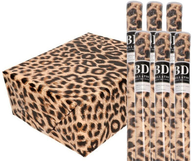 Bellatio Decorations Cadeau Inpakpapier in originele pantervel print - 6x - bruin - 200 x 70 cm - 70 grams - inpakken