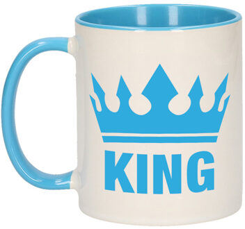 Bellatio Decorations Cadeau King mok/ beker blauw wit 300 ml - feest mokken