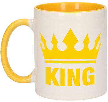 Bellatio Decorations Cadeau King mok/ beker geel wit 300 ml - feest mokken