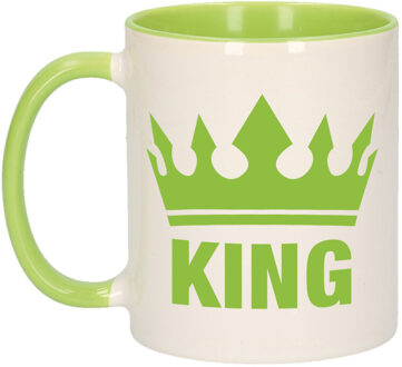 Bellatio Decorations Cadeau King mok/ beker groen wit 300 ml - feest mokken