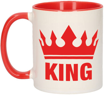 Bellatio Decorations Cadeau King mok/ beker rood wit 300 ml - feest mokken