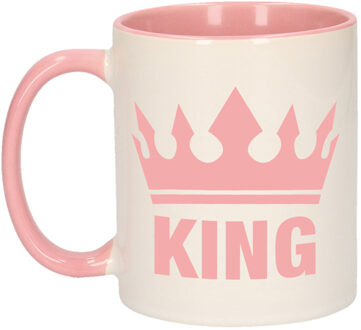 Bellatio Decorations Cadeau King mok/ beker roze wit 300 ml - feest mokken