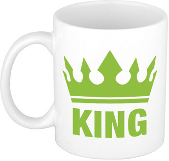 Bellatio Decorations Cadeau King mok/ beker wit met groene bedrukking 300 ml - feest mokken