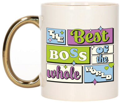 Bellatio Decorations Cadeau koffie/thee mok - de beste baas - van de wereld - goud - 300 ml - keramiek Goudkleurig
