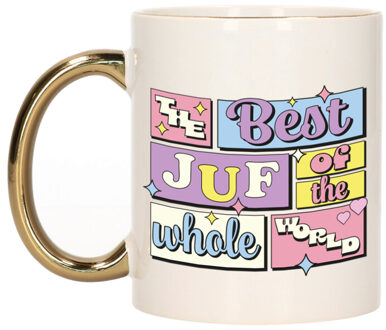 Bellatio Decorations Cadeau koffie/thee mok - de beste juf - van de wereld - goud - 300 ml - keramiek Goudkleurig