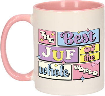 Bellatio Decorations Cadeau koffie/thee mok - de beste juf - van de wereld - roze - 300 ml - keramiek