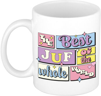 Bellatio Decorations Cadeau koffie/thee mok - de beste juf - van de wereld - wit - 300 ml - keramiek