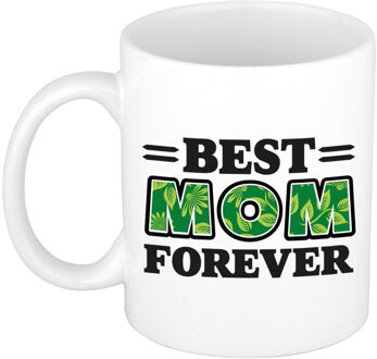 Bellatio Decorations Cadeau koffie/thee mok - de beste mama voor altijd - blaadjes - 300 ml - keramiek