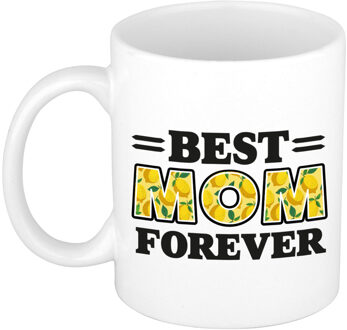 Bellatio Decorations Cadeau koffie/thee mok - de beste mama voor altijd - citroentjes - geel - 300 ml - keramiek