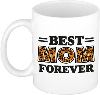 Bellatio Decorations Cadeau koffie/thee mok - de beste mama voor altijd - pantervel - bruin - 300 ml - keramiek