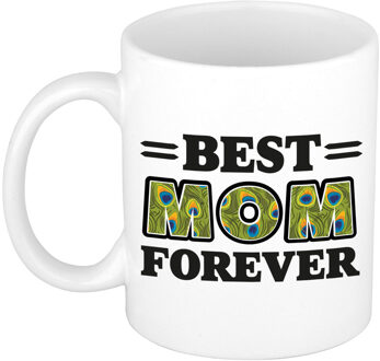 Bellatio Decorations Cadeau koffie/thee mok - de beste mama voor altijd - pauw - 300 ml - keramiek Groen