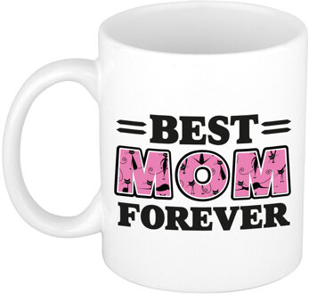 Bellatio Decorations Cadeau koffie/thee mok - de beste mama voor altijd - poesjes - roze - 300 ml - keramiek