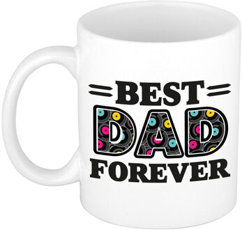 Bellatio Decorations Cadeau koffie/thee mok - de beste papa voor altijd - langspeel plaat - zwart - 300 ml - keramiek