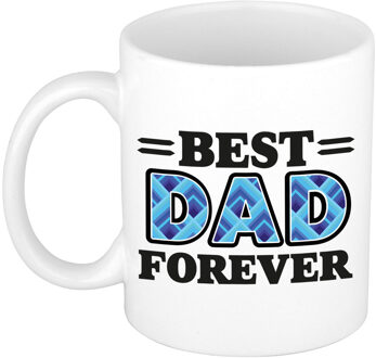 Bellatio Decorations Cadeau koffie/thee mok - de beste papa voor altijd - vierkantjes - blauw - 300 ml - keramiek