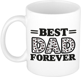 Bellatio Decorations Cadeau koffie/thee mok - de beste papa voor altijd - voetbal - wit - 300 ml - keramiek