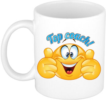 Bellatio Decorations Cadeau koffie/thee mok - duim omhoog smiley - top coach/trainer - blauw - 300 ml