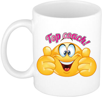Bellatio Decorations Cadeau koffie/thee mok - duim omhoog smiley - top coach/trainer - roze - 300 ml - keramiek