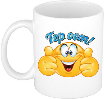 Bellatio Decorations Cadeau koffie/thee mok - duim omhoog smiley - top oom - blauw - 300 ml - keramiek