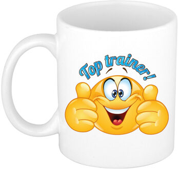 Bellatio Decorations Cadeau koffie/thee mok - duim omhoog smiley - top trainer/coach - blauw - 300 ml - keramiek