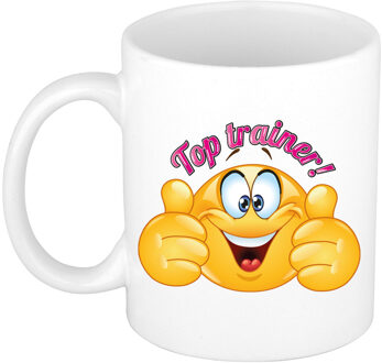 Bellatio Decorations Cadeau koffie/thee mok - duim omhoog smiley - top trainer/coach - roze - 300 ml - keramiek