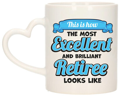 Bellatio Decorations Cadeau koffie/thee mok - excellent gepensioneerde - blauw - keramiek - 300 ml