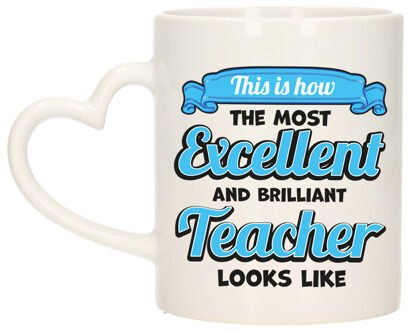 Bellatio Decorations Cadeau koffie/thee mok - excellent leraar/mentor - blauw - keramiek - 300 ml