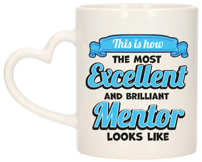 Bellatio Decorations Cadeau koffie/thee mok - excellent leraar/mentor - blauw - keramiek - 300 ml