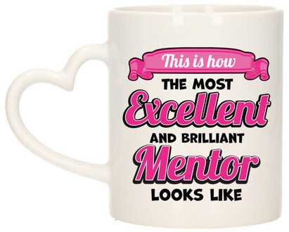 Bellatio Decorations Cadeau koffie/thee mok - excellent leraar/mentor - roze - keramiek - 300 ml
