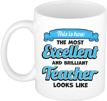 Bellatio Decorations Cadeau koffie/thee mok - excellent leraar/mentor - wit - keramiek - 300 ml