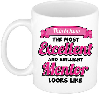 Bellatio Decorations Cadeau koffie/thee mok - excellent leraar/mentor - wit - keramiek - 300 ml