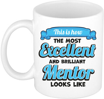 Bellatio Decorations Cadeau koffie/thee mok - excellent leraar/mentor - wit - keramiek - 300 ml