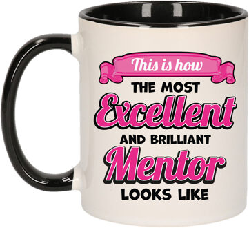 Bellatio Decorations Cadeau koffie/thee mok - excellent leraar/mentor - zwart - keramiek - 300 ml